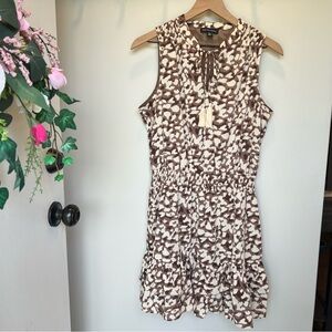 Saks Fifth Avenue Women's Brown and Cream Ruffled Mini Dress - size M